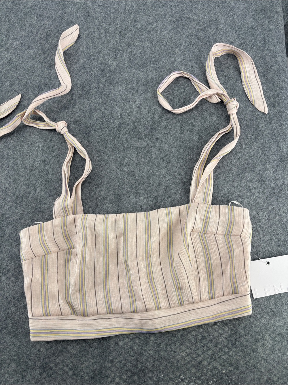 Lena Striped Tie-Shoulder lined Crop Camisole in Blush  with Pastel Stripes NWT